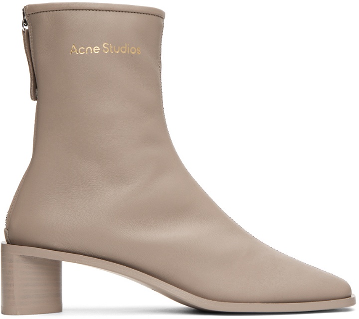 Photo: Acne Studios Taupe Branded Ankle Boots