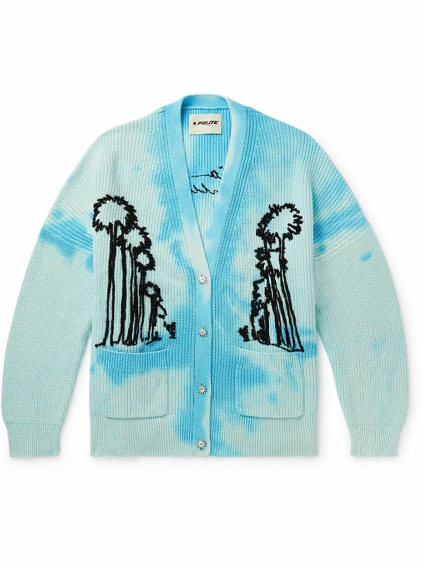 Photo: POLITE WORLDWIDE® - Embroidered Tie-Dyed Hemp and Cotton-Blend Cardigan - Blue