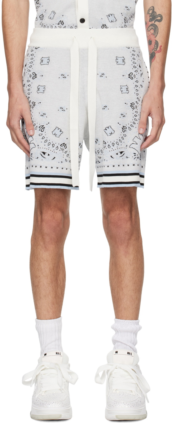 AMIRI White & Blue Bandana Shorts