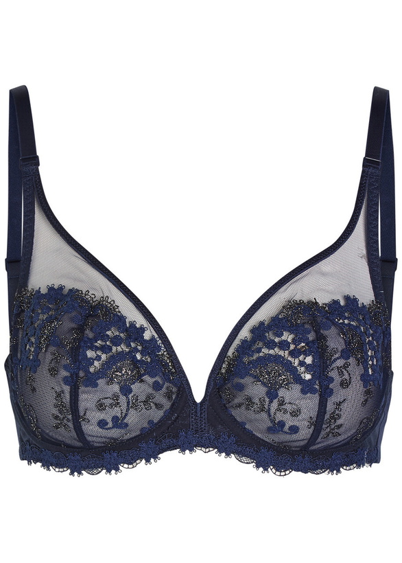 Photo: Simone PÉRÈLE Wish Floral-embroidered Tulle Plunge bra Dark Blue