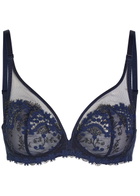 Simone PÉRÈLE Wish Floral-embroidered Tulle Plunge bra Dark Blue