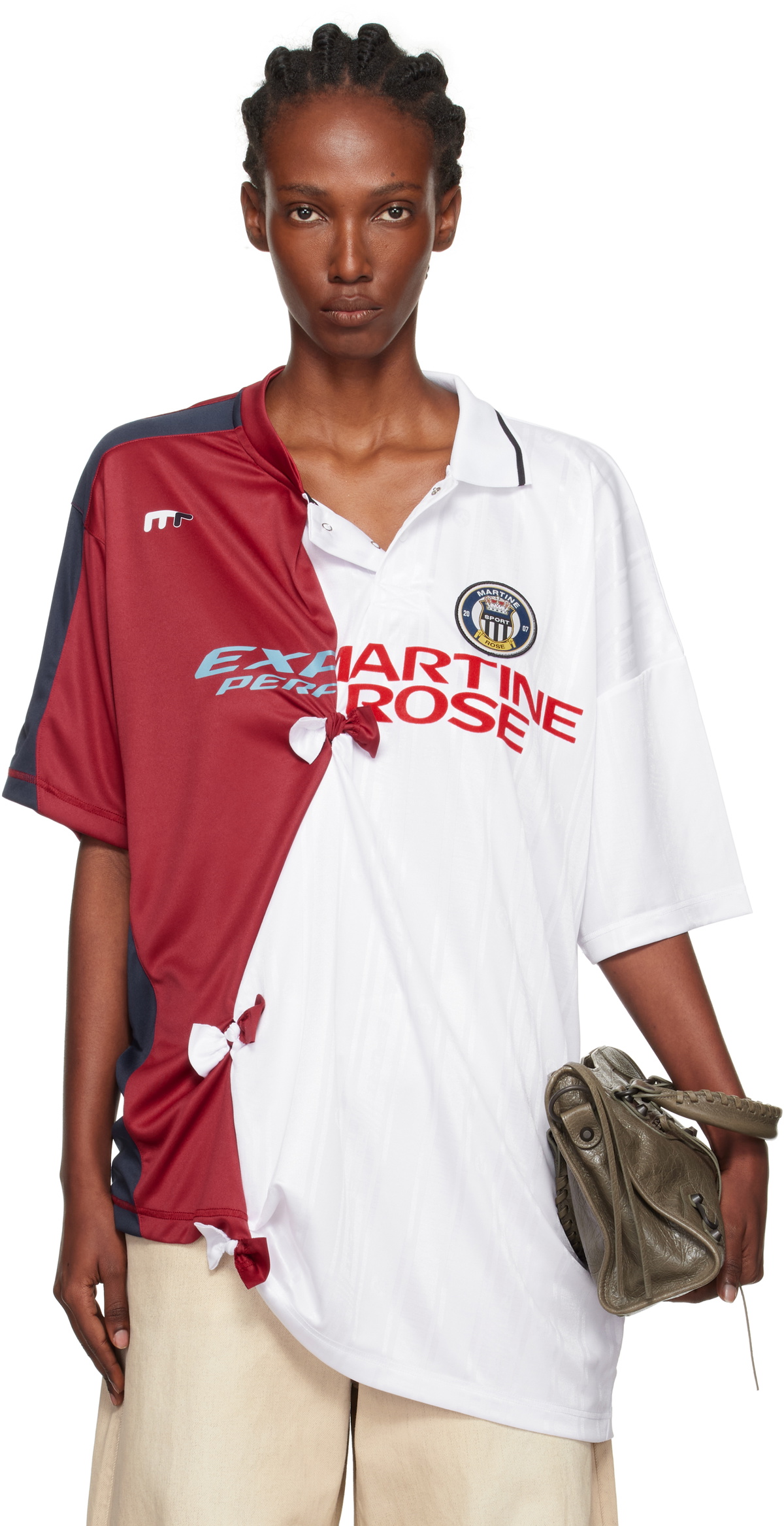 Martine Rose Navy & Orange Striped Long Sleeve Polo Martine Rose