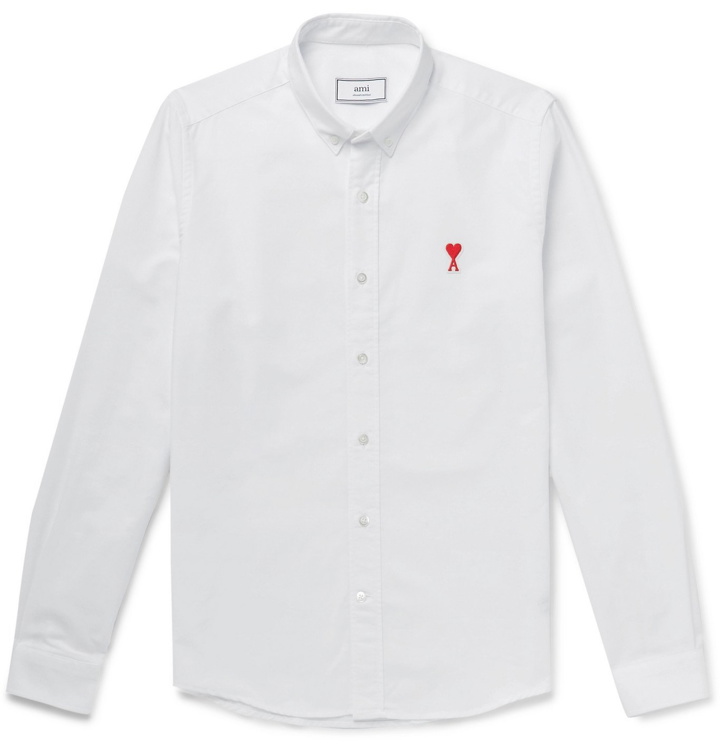 Photo: AMI - Button-Down Collar Logo-Appliquéd Cotton Oxford Shirt - White