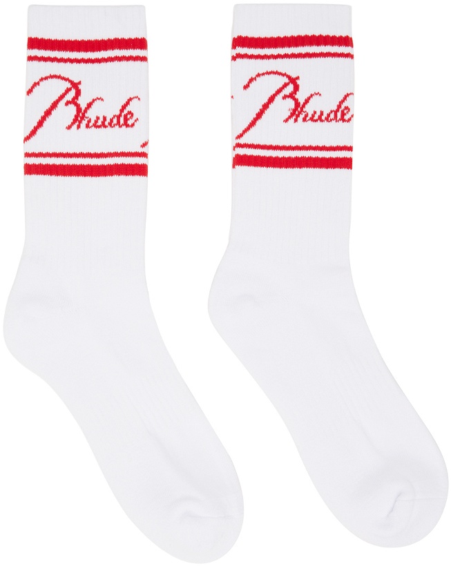Photo: Rhude White & Red Script Socks