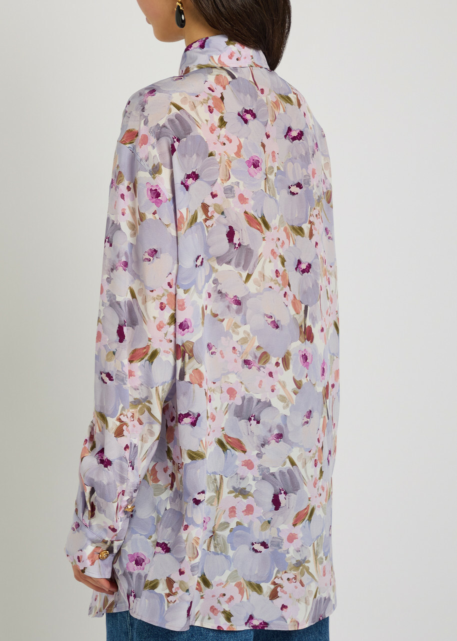 Balmain Floral-print Silk Shirt White