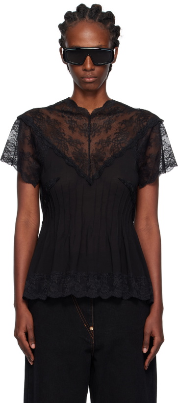 Photo: Pushbutton Black Lace Trim Darted Top