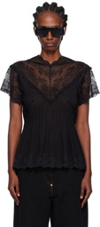 Pushbutton Black Lace Trim Darted Top
