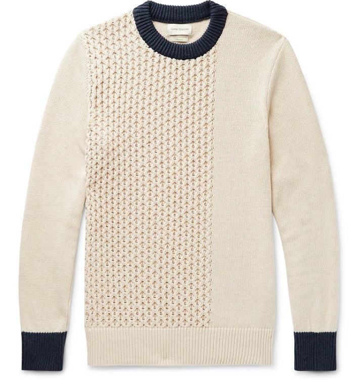 Photo: Oliver Spencer - Blenheim Slim-Fit Contrast-Tipped Textured Organic Cotton Sweater - Neutrals