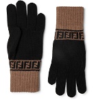 Fendi - Logo-Intarsia Colour-Block Wool Gloves - Black