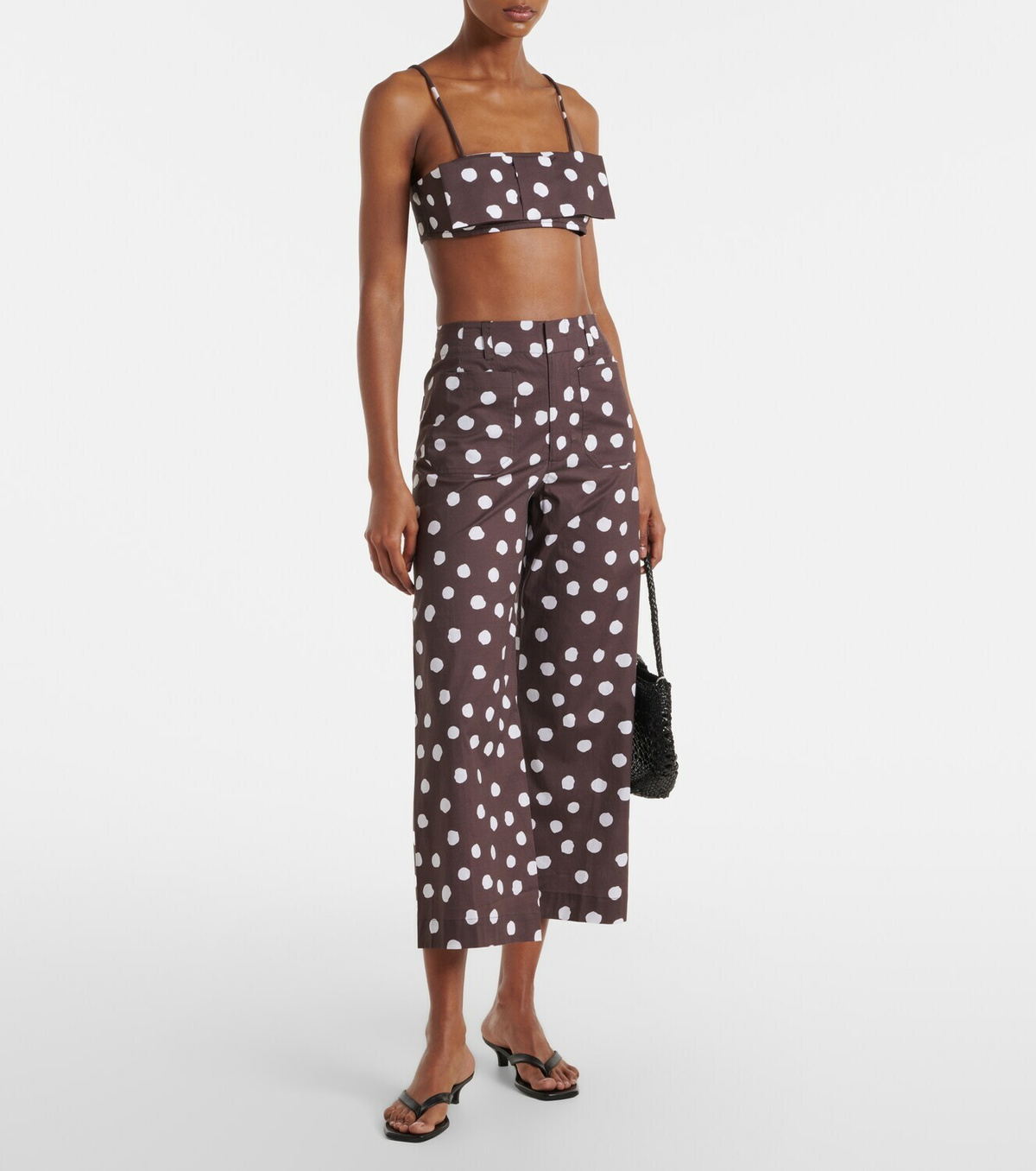 Adriana Degreas Bow-detail polka-dot cotton-blend bandeau top
