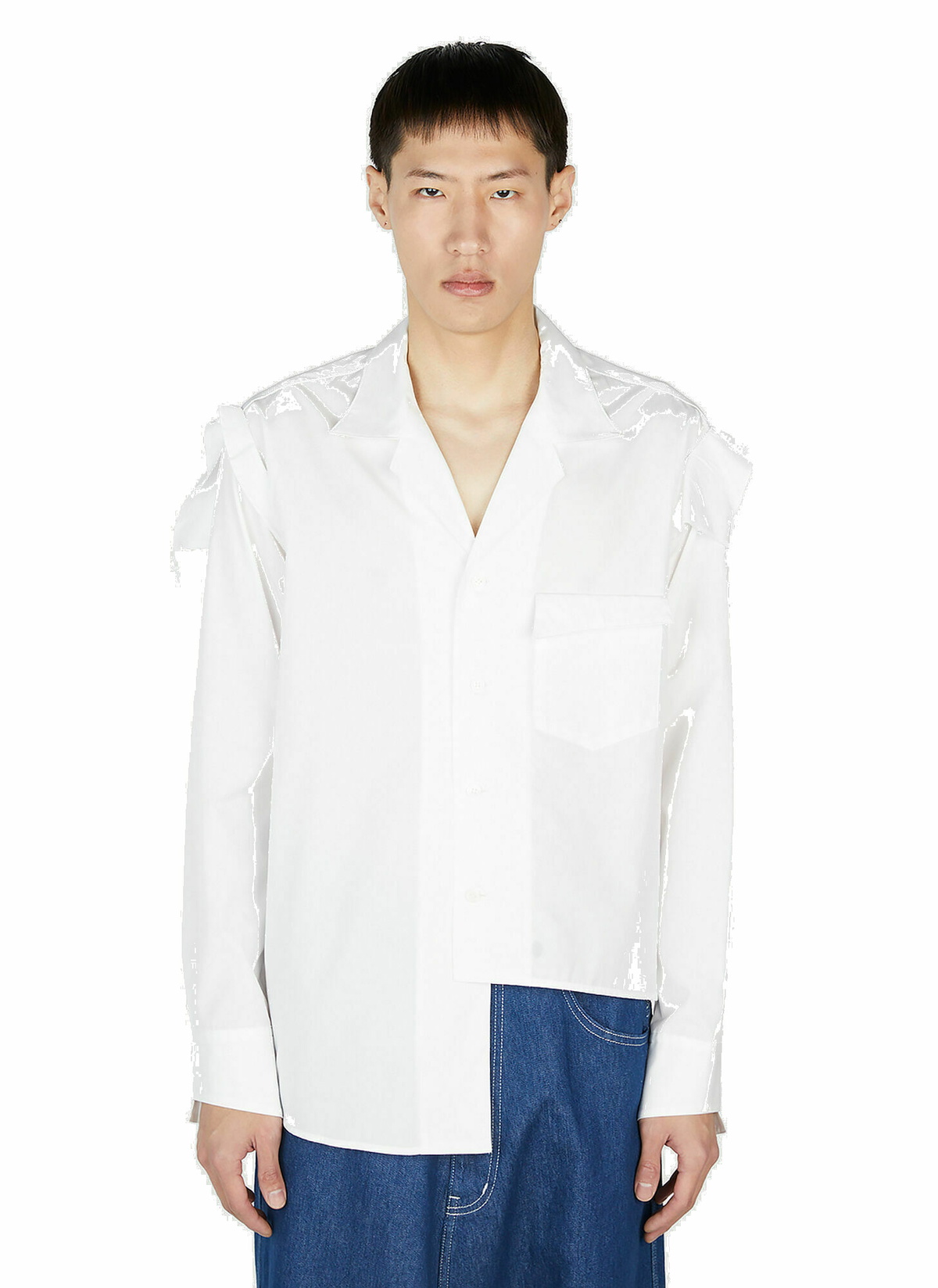 Sulvam White Slash Open Collar Shirt Sulvam