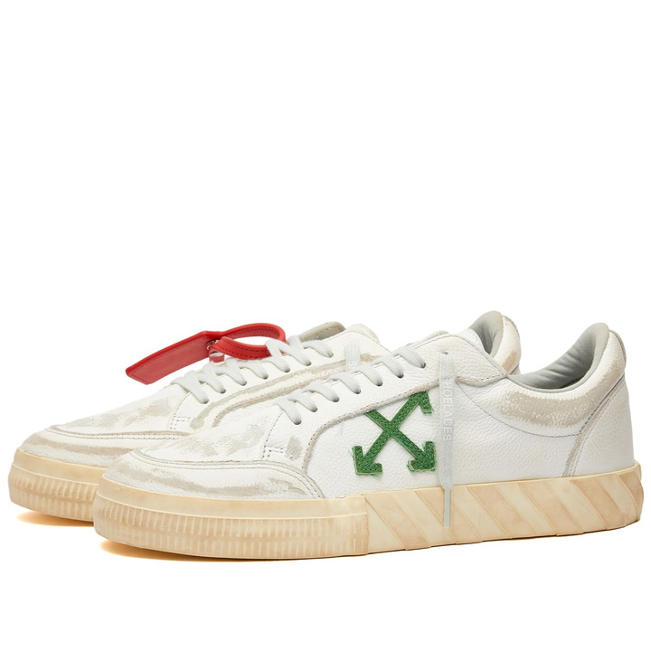 Photo: Off-White Men's Low Vulcanised Distressed Leather Sneakers in White