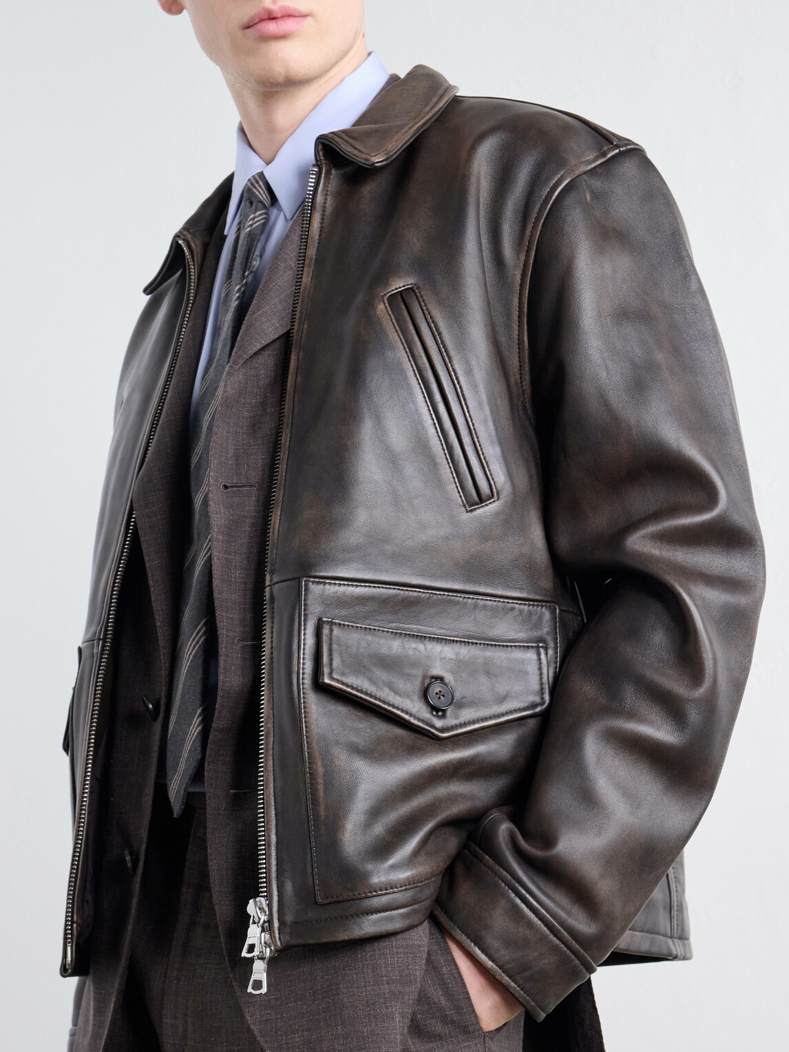 Officine Générale - Mori Leather Jacket - Brown