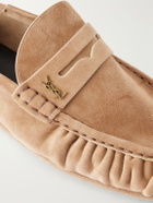 SAINT LAURENT - Le Loafer Monogram Logo-Appliquéd Suede Penny Loafers - Neutrals