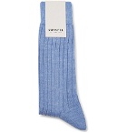 Sunspel - Ribbed Mélange Merino Wool Socks - Light blue