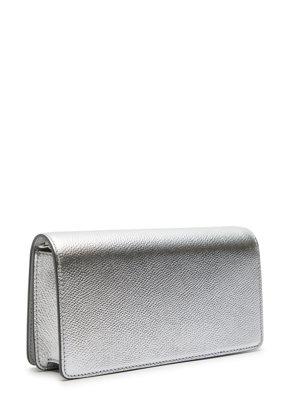 Valentino Garavani Vlogo Metallic Grained Leather Shoulder bag - Silver - One Size