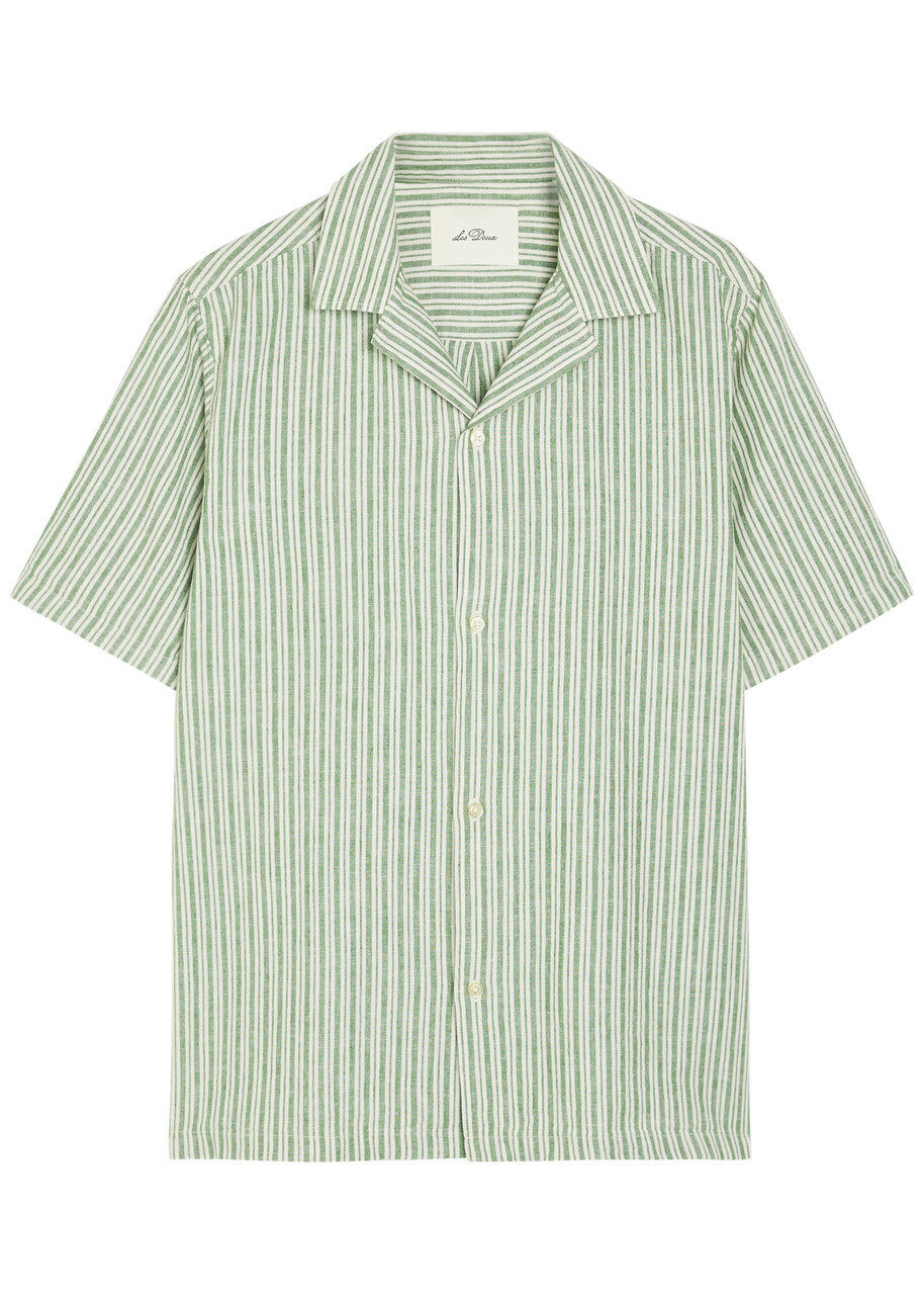 Les Deux Striped Cotton and Linen-blend Shirt Light Green
