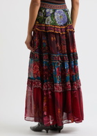 Farm Rio Ruffled Floral-print Chiffon Maxi Skirt Red