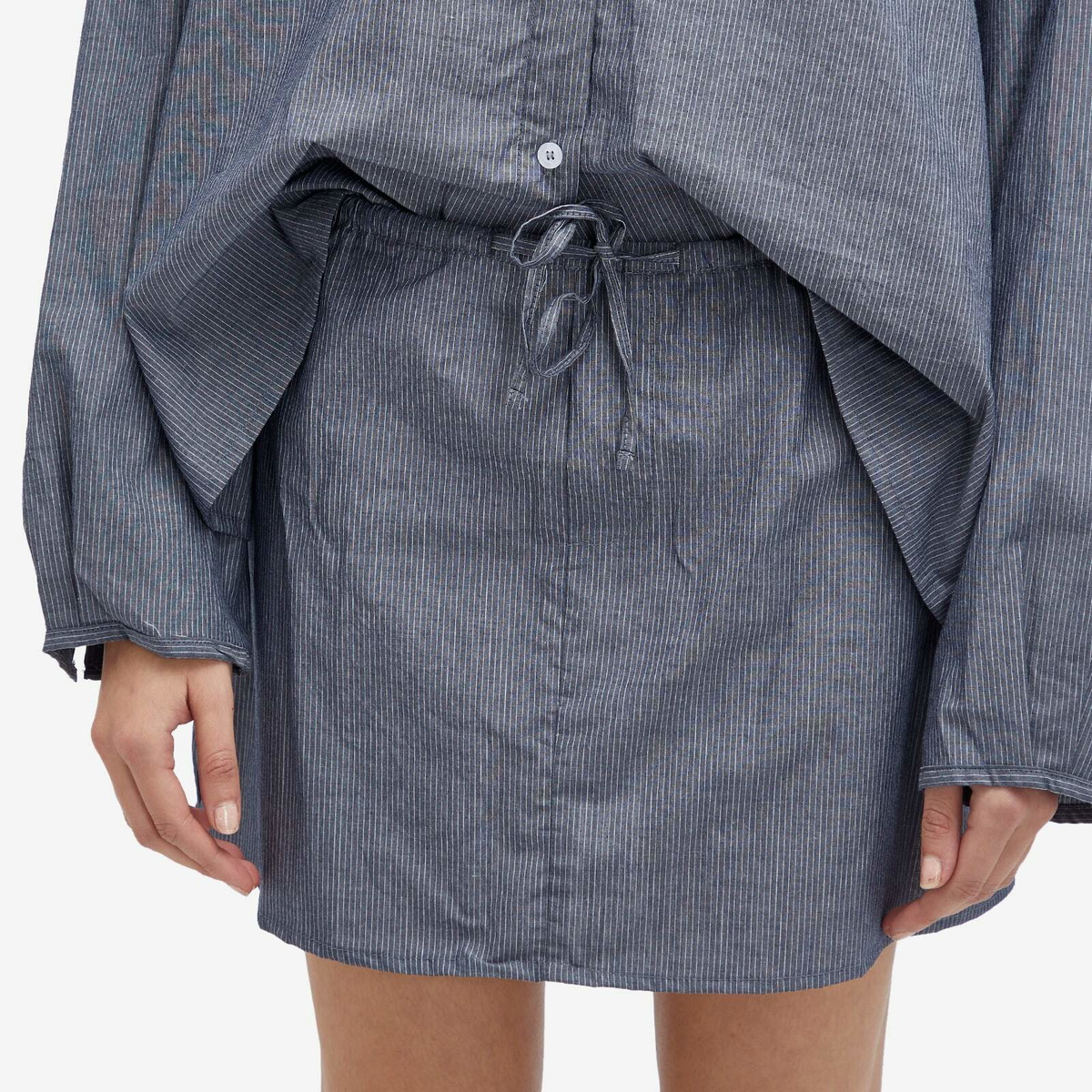 Deiji Studios Women's Placket Skirt in Blue Pinstripe