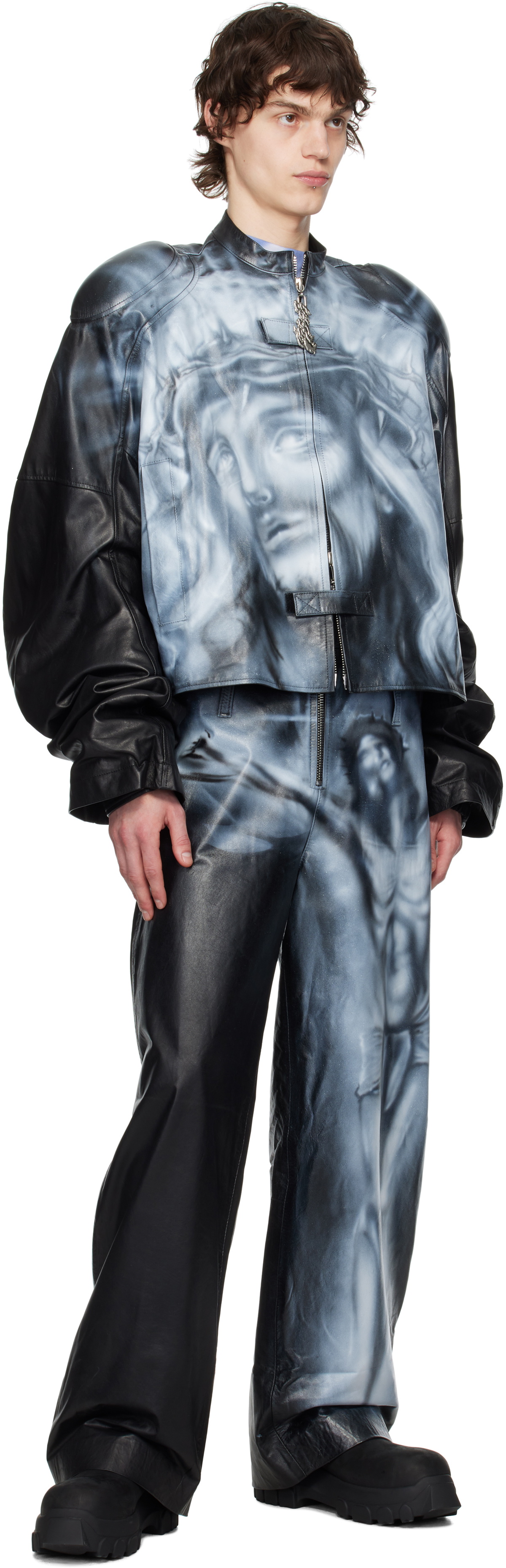 Gerrit Jacob SSENSE Exclusive Black & Gray Hand-Airbrushed Leather Pants