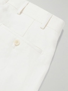Kingsman - Tapered Pleated Herringbone Linen-Twill Suit Trousers - White