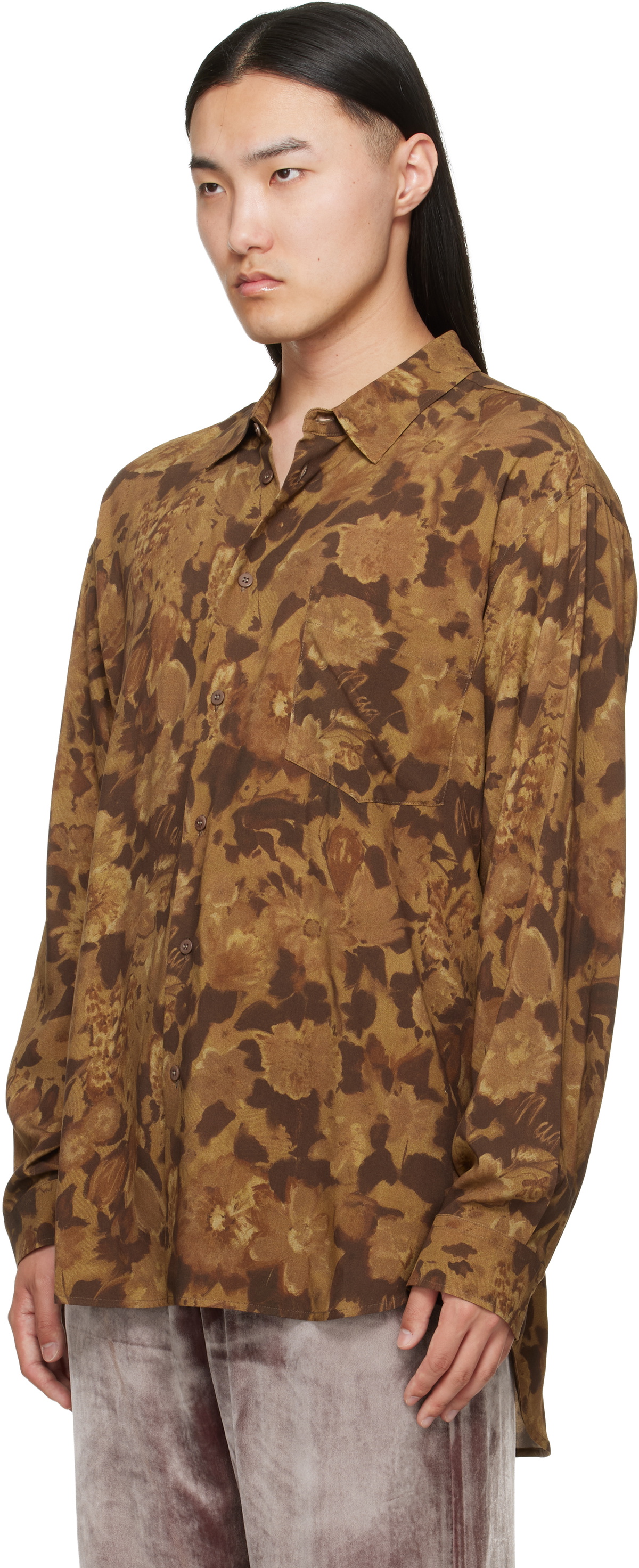 Magliano Brown Dried Flowers Long Sleeve Shirt
