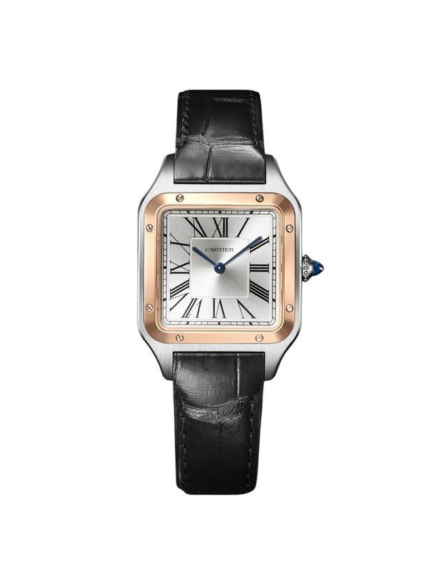 Photo: Cartier - Santos-Dumont Large 43.5mm 18-Karat Rose Gold, Stainless Steel and Alligator Watch, Ref. No. CRW2SA0037