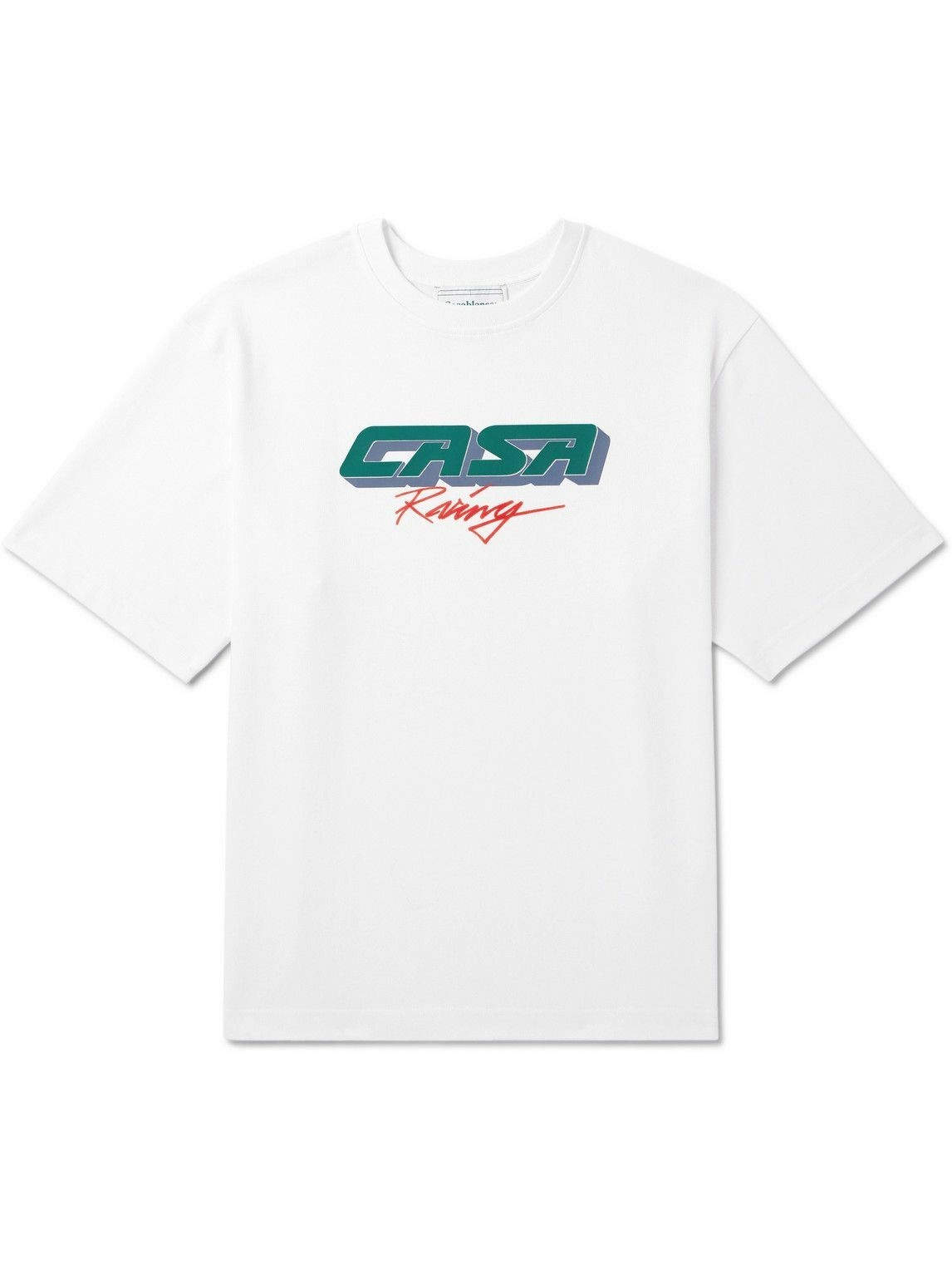 Photo: Casablanca - Casa Racing 3D Logo-Appliquéd Cotton-Jersey T-Shirt - White