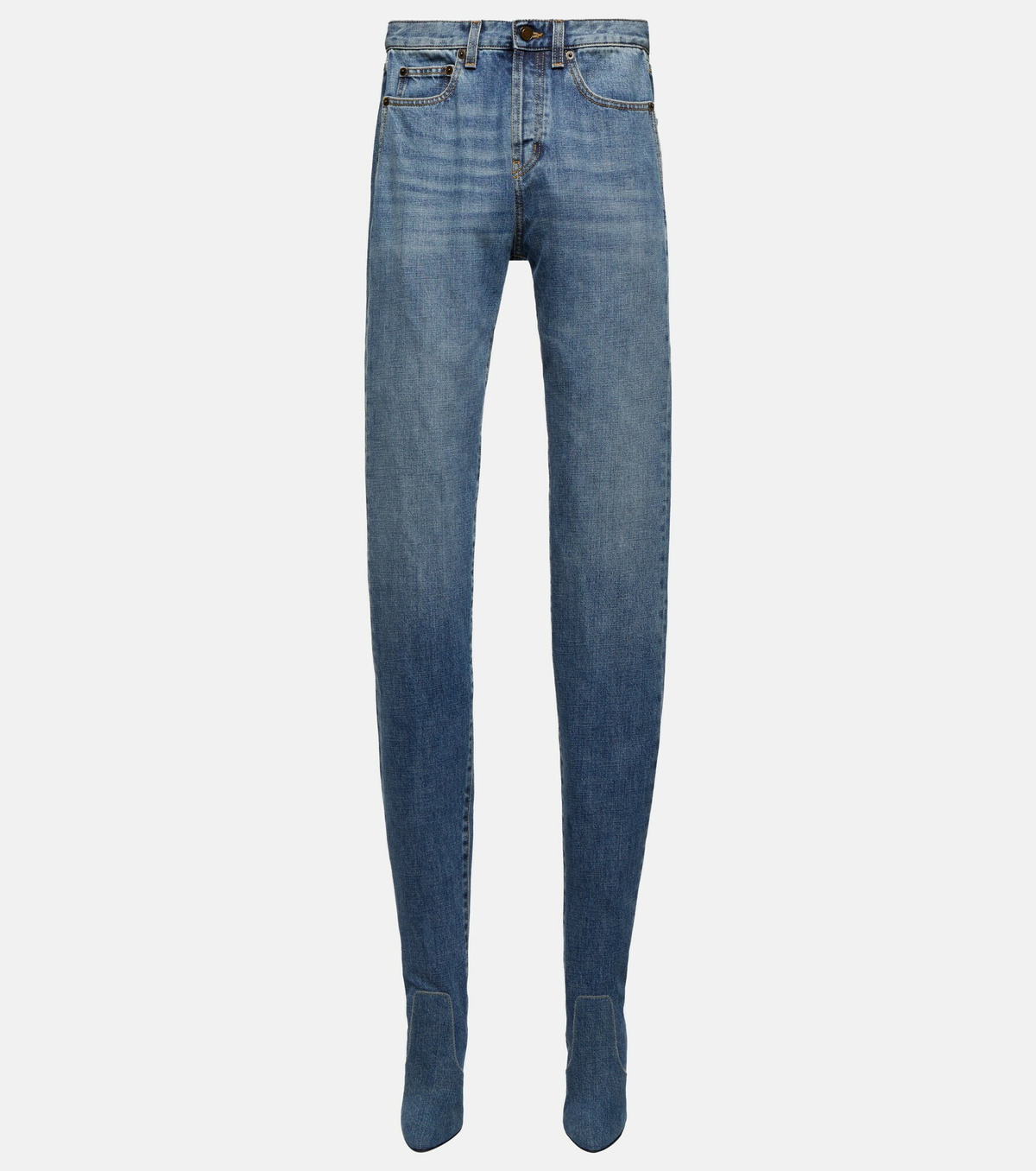 Saint Laurent - High-rise denim pantaboots (FR38/shoe 39) Saint