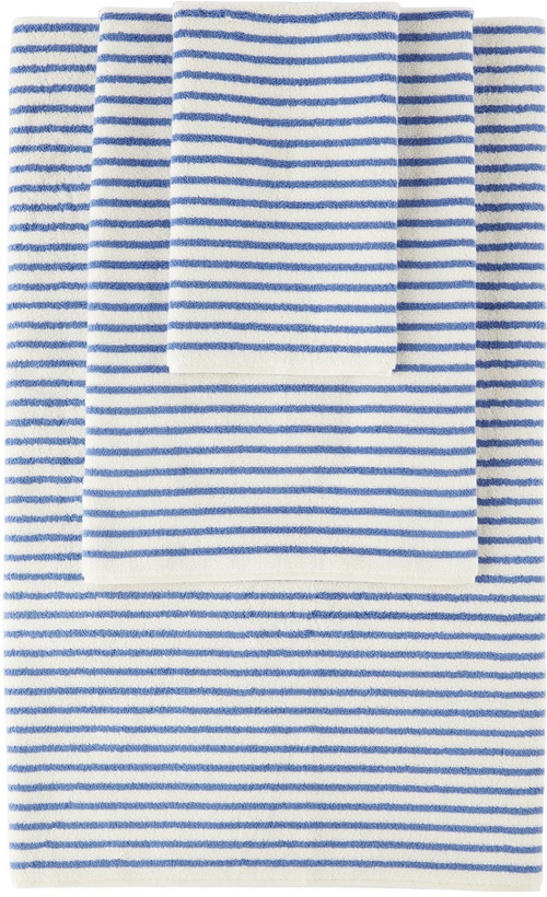 Photo: Tekla Off-White & Blue Organic Three-Piece Towel Set