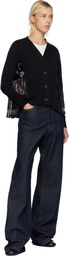 sacai Black Paisley Print & Cotton Knit Cardigan