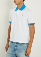 Versace Logo-embroidered Piqué Cotton Polo Shirt White And Blue