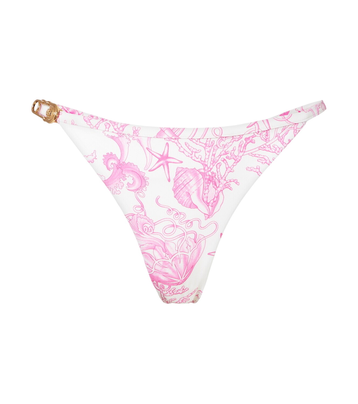 VERSACE ピンク 水玉模様 ビキニ M Greca Border halterneck swimsuit in pink - Versace | Mytheresa