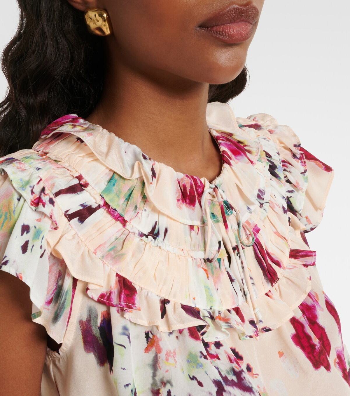 Ulla Johnson Eleonore floral ruffled silk crop top