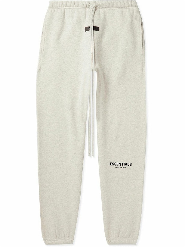Photo: FEAR OF GOD ESSENTIALS - Tapered Logo-Flocked Cotton-Blend Jersey Sweatpants - Neutrals