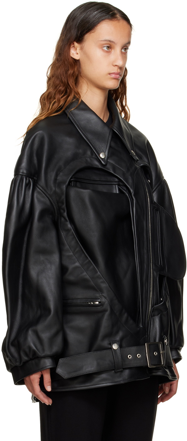 Simone Rocha Black Longline Biker Leather Jacket Simone Rocha