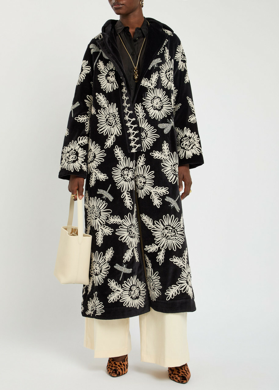 Forte_forte Embroidered Velvet Coat Black