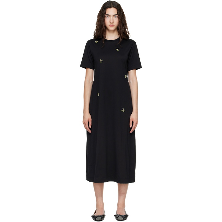 Photo: Simone Rocha Black Embellished Easy T-shirt Midi Dress