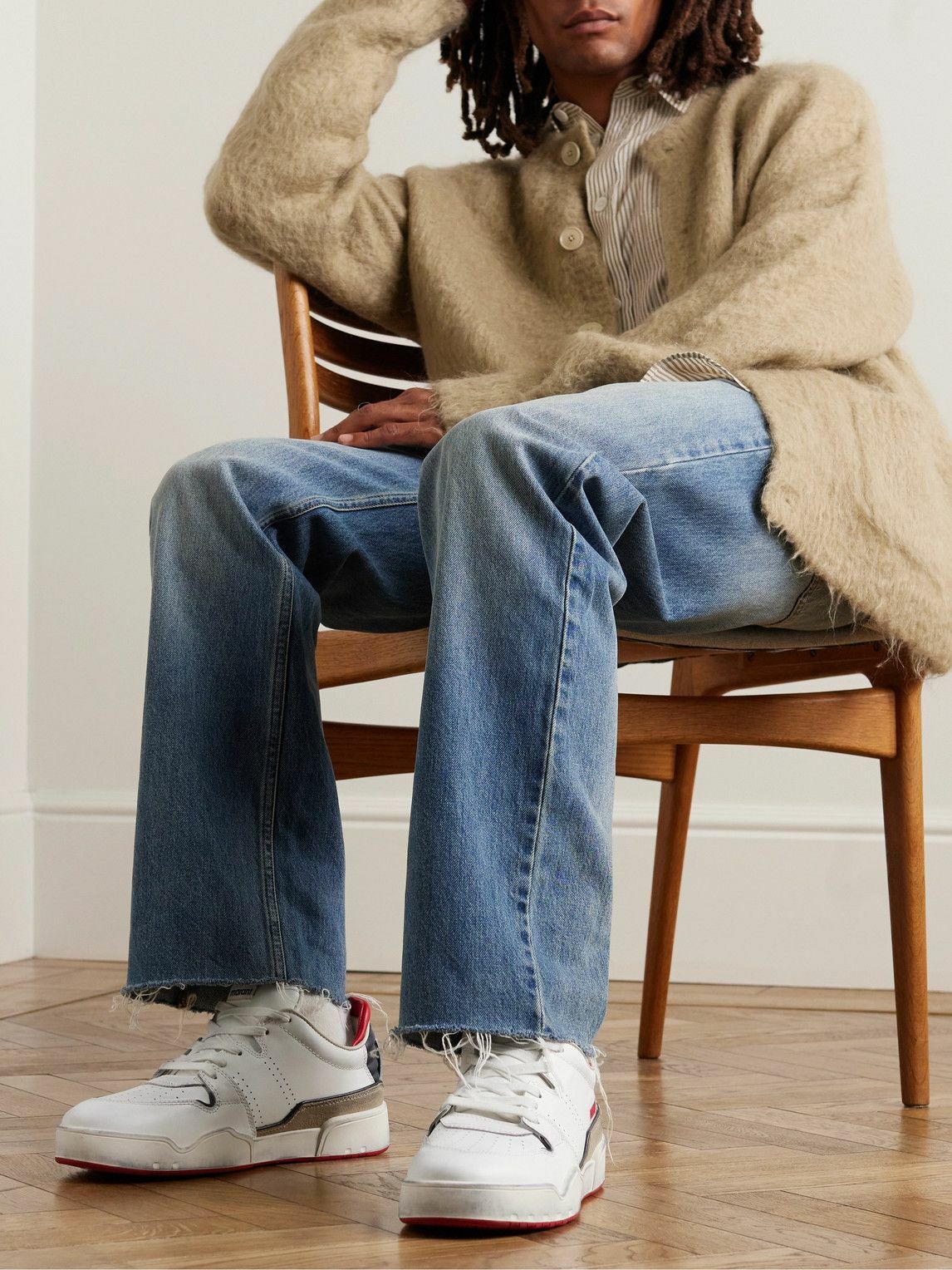 【関税込み】Isabel Marant ホワイト Emreeh スニーカー Marant - Emreeh Distressed Suede-Trimmed Leather Sneakers