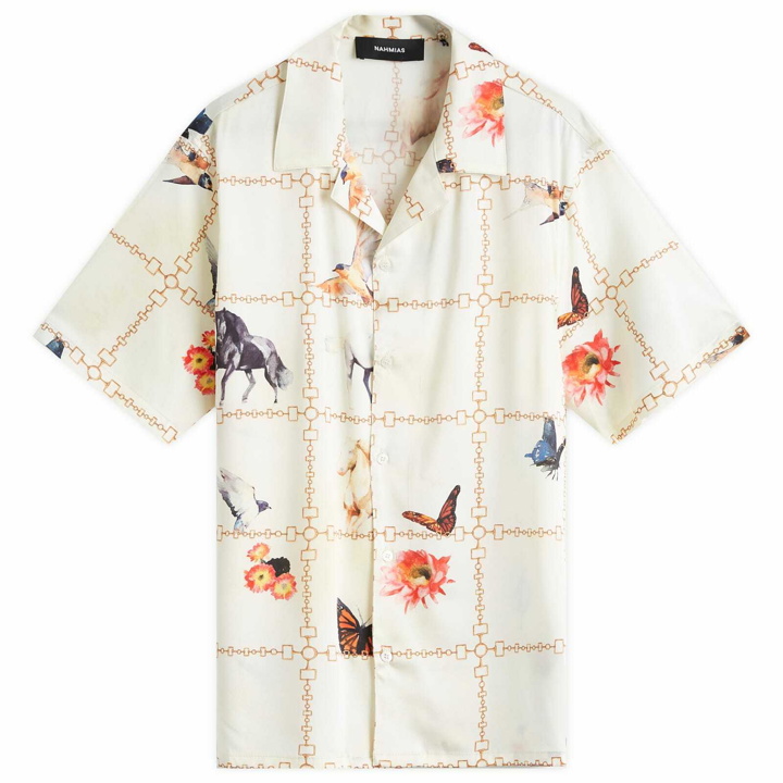 Photo: Nahmias Men's Wildlife Silk Vacation Shirt in Wildlife Print Ivory