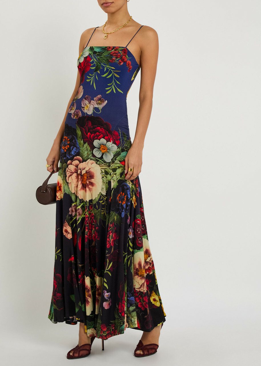 Alice + Olivia Augusta Floral-print Jersey Maxi Dress Black