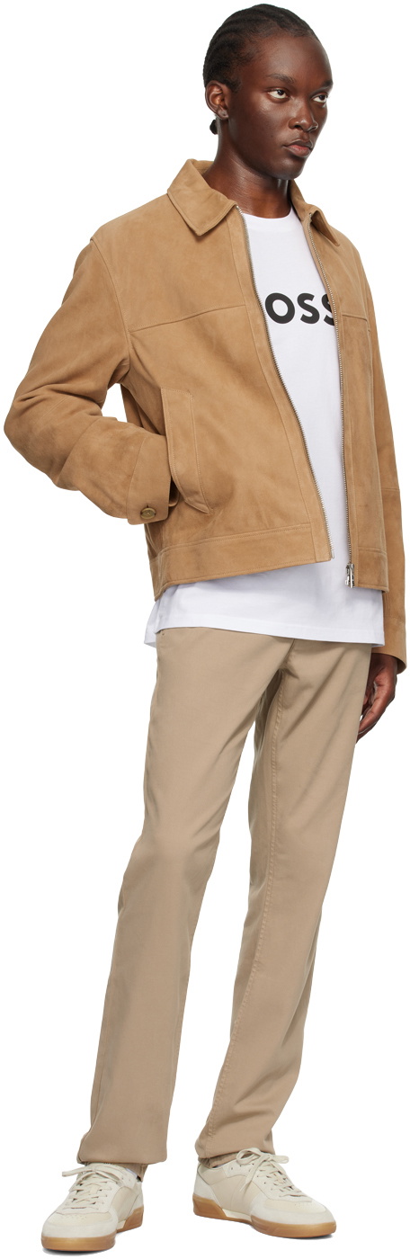 BOSS Tan Regular-Fit Leather Jacket