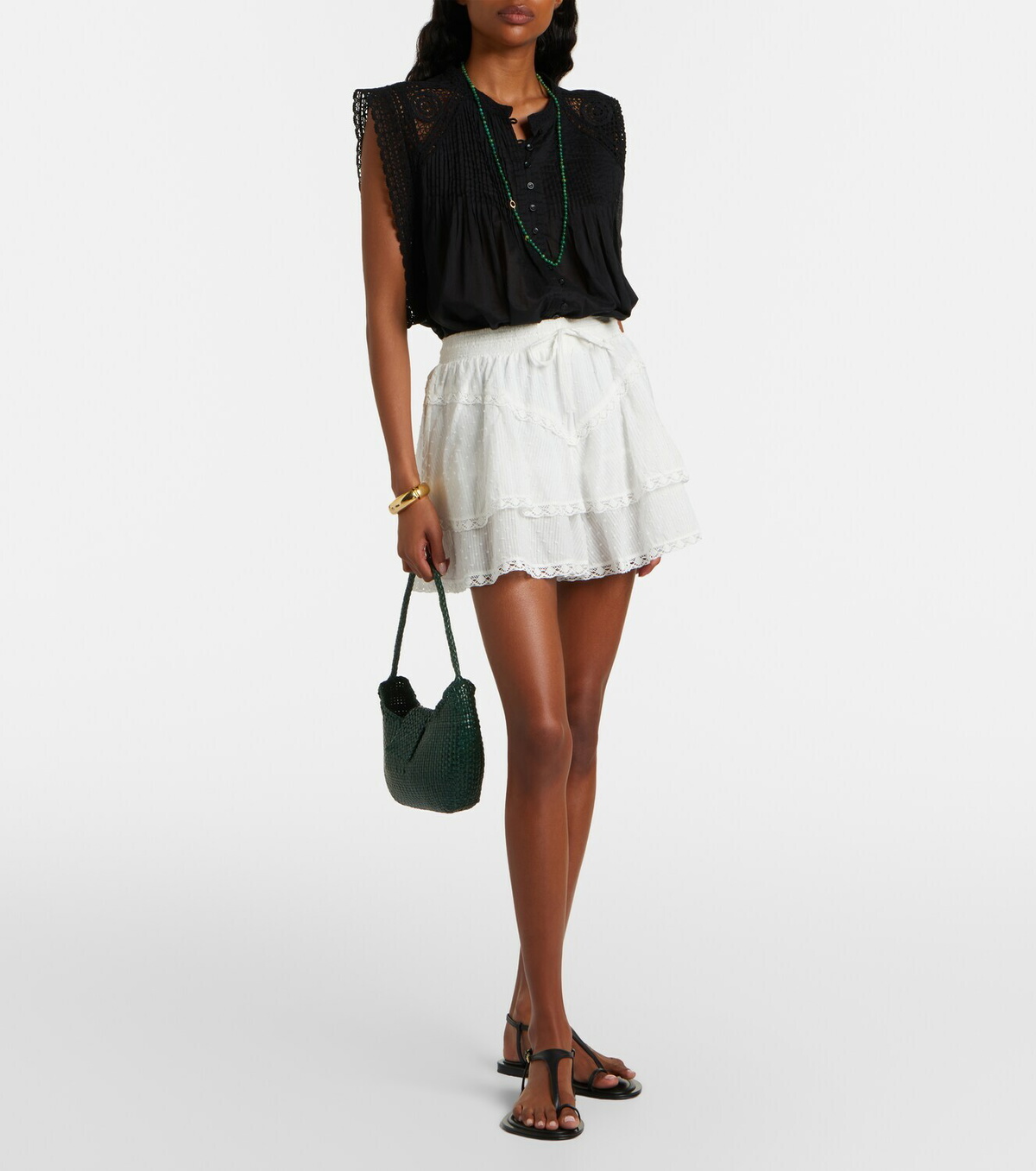 Poupette St Barth Thia embroidered tiered cotton shorts