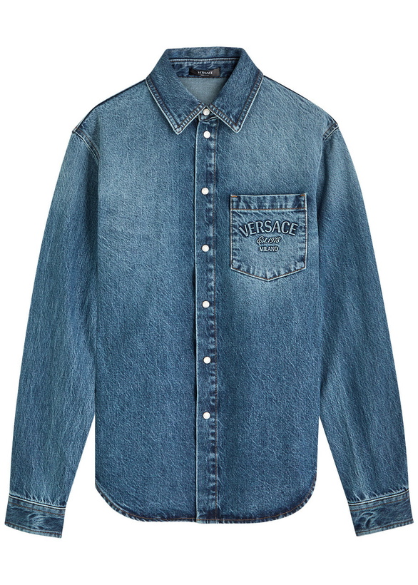 Photo: Versace Logo Denim Shirt Mid Blu