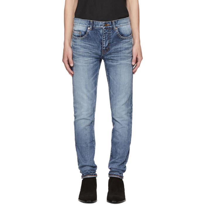 Photo: Saint Laurent Blue UniversitÃ© Low-Waisted Skinny Jeans 