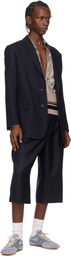 Dries Van Noten Navy Belted Light Wool Shorts