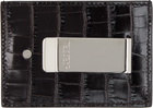 TOM FORD Black Shiny Croc 'T Line' Money Clip Card Holder
