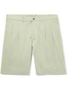 DOPPIAA - Aaza Straight-Leg Pleated Cotton-Blend Seersucker Bermuda Shorts - Green