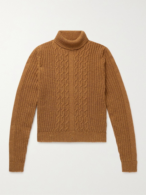 Photo: Etro - Cable-Knit Wool-Blend Rollneck Sweater - Brown