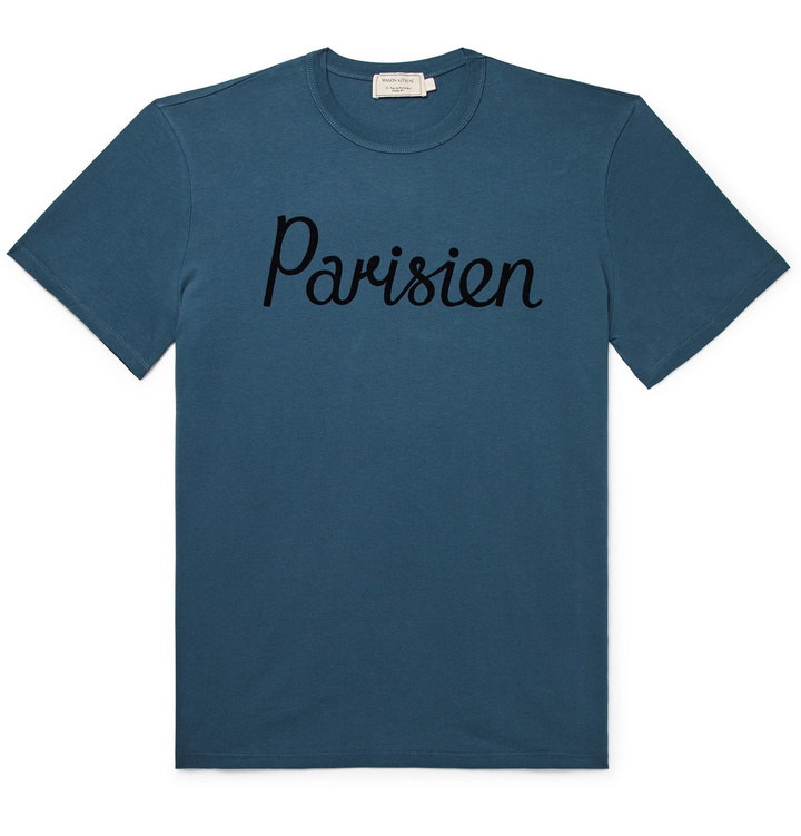 Photo: Maison Kitsuné - Flocked Cotton-Jersey T-Shirt - Blue